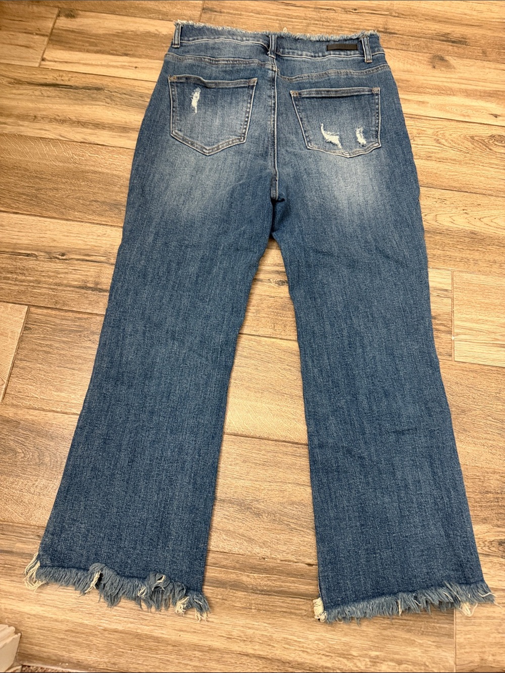 High-Rise Distressed Flare Jeans - Blue - Picture 11 of 12